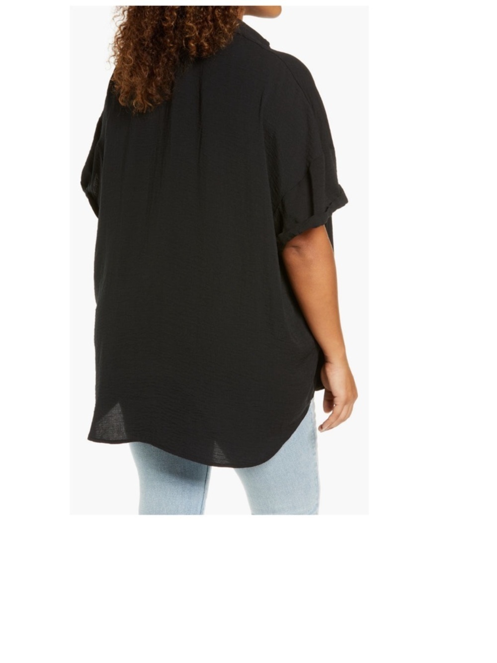 Black Button-Front Relaxed Women's Shirt - Picture 3 of 7